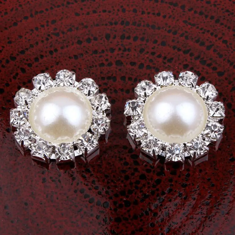 

200pcs/lot 20MM 2Colors Newborn Bling Round Flatback Half Pearl Metal Decorative Rhinestone Buttons For Girl Hair Accessories