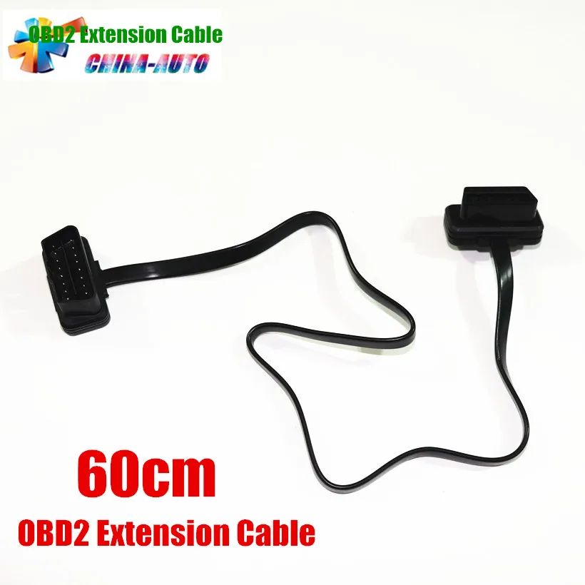 

100pcs/lot Connector Cables Flat Thin As Noodle OBDII OBD 2 16Pin Male To Female OBD2 ELM 327 Extension Cable