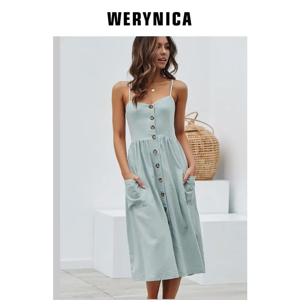 

Werynica Summer New Fashion Women Elegant Stylish Sexy V Neck Vintage Sweet Dress Slim A-Line Beach Sundress Vestidos