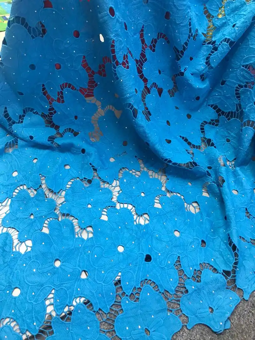 

2018 Latest African Lace Fabric blue stone Design Tulle French Lace Fabric 2 Color Embroidered Women Lace Material With Stones