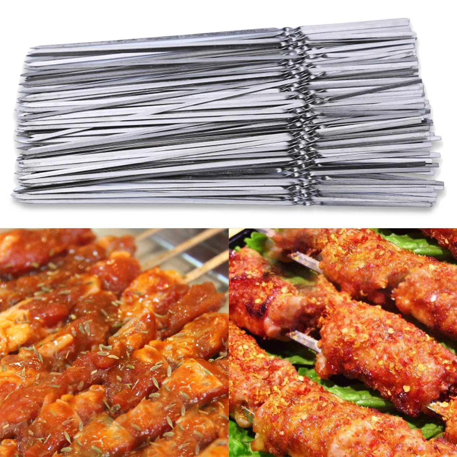 

Behogar 15pcs Reusable Stainless Steel Flat Grilling BBQ Kabob Meat Skewers Sticks for Outdoor BBQ Barbecue Cooking Tools 14inch