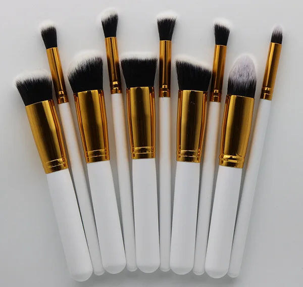 White gold Contour Pro Кабуки смешивание бренд 10 шт. макияж кисти набор дерево мягкие 8 цветов Профессиональная пудра для макияжа Кисти Набор инструментов - Handle Color: White gold