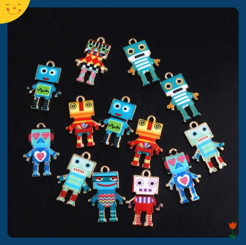 

OYKZA Mix Colorful Alloy Enamel Cartoon Robot Charms Pendants for Bracelet Keychain Necklace Jewelry Making 14x22MM 20pcs a lot