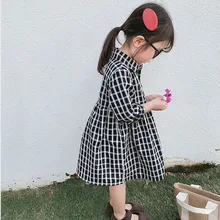 Г. весеннее платье для маленьких девочек, детская одежда для девочек, клетчатые платья принцессы Детское праздничное платье с длинными рукавами, костюм