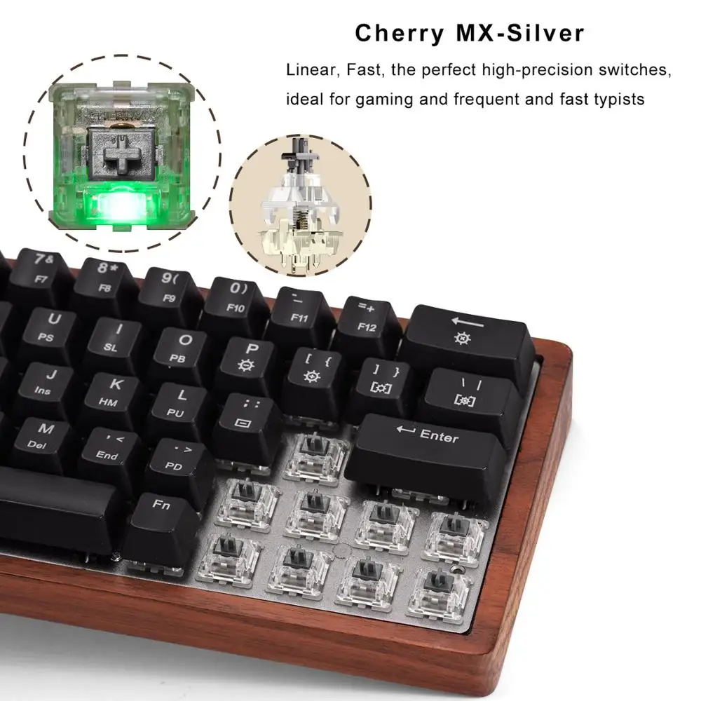 Мини RGB Механическая игровая клавиатура [Cherry MX Silver] USB C Проводная 64 ключа (NKRO) для