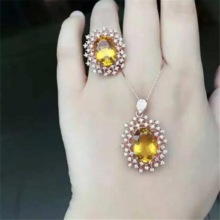 KJJEAXCMY boutique jewels 925 Чистое серебро инкрустация натуральный снег Кристалл желтый кристалл женское кольцо+ ожерелье+ кулон набор инкрустация