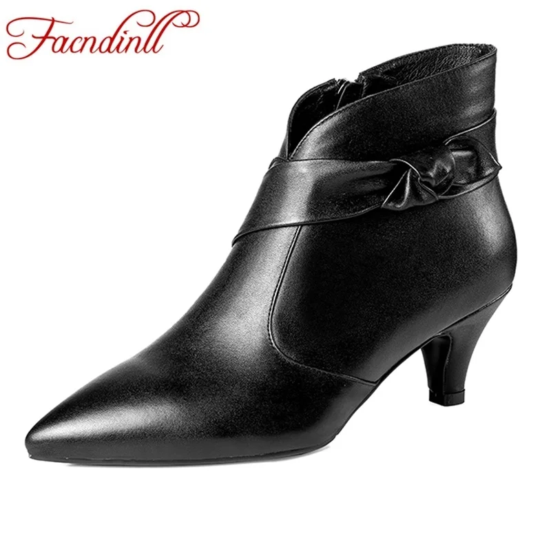 FACNDINLL genuine leather women ankle boots shoes sexy high heels pointed toe black red autumn winter woman dress party shoes цена FACNDINLL genuine leather women ankle boots shoes sexy high heels pointed toe black red autumn winter woman dress party shoes цены онлайн