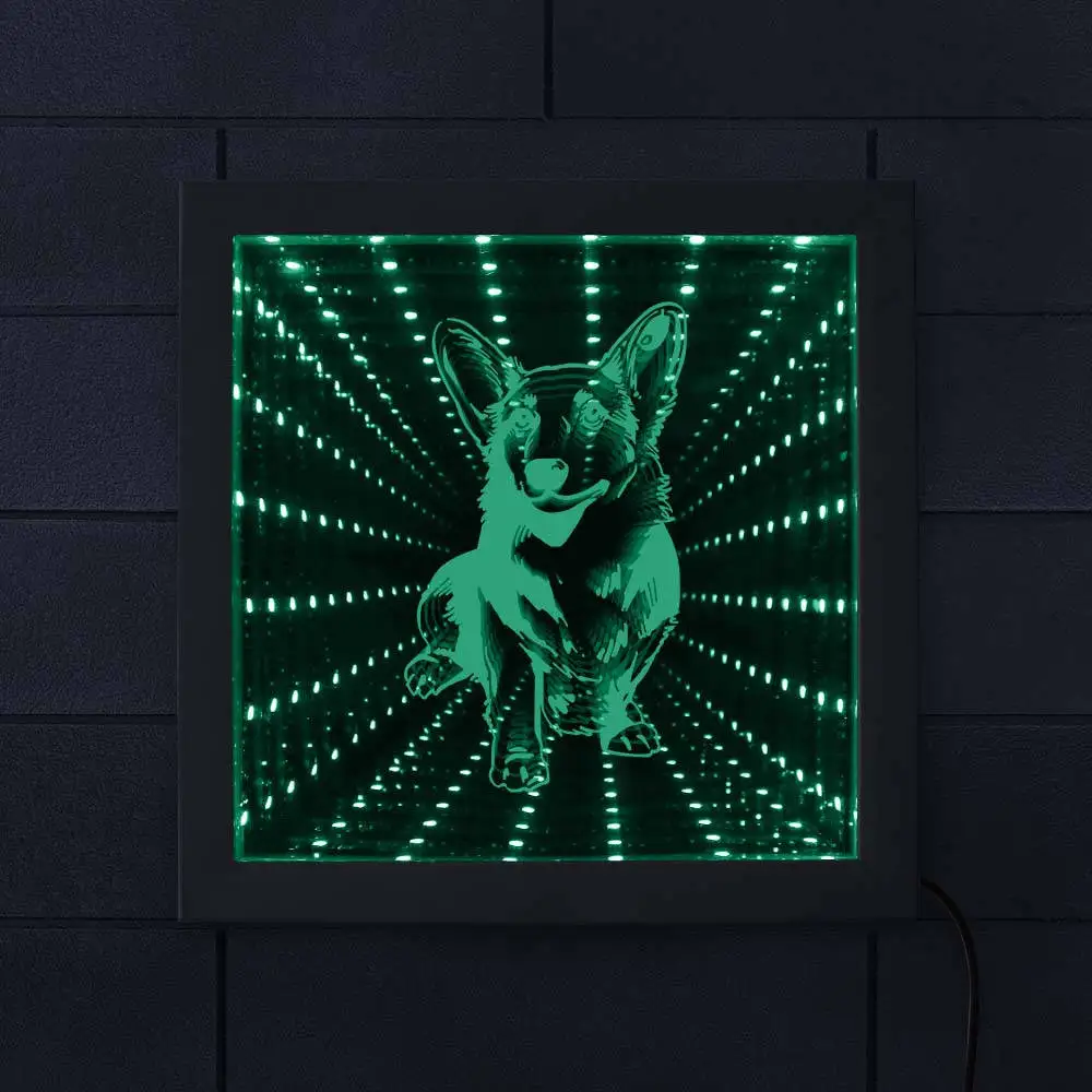 

Cardigan Welsh Corgi Dog Infinity Mirror Modern Wall Decor Animal Pet Hound Puppy Neon Tunnel Light Stunning Optical Illusion