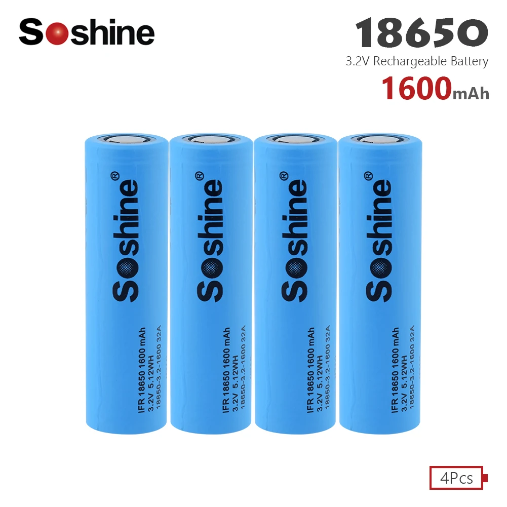 Soshine LiFePO4 18650 аккумуляторная батарея 3,2 V 1600mAh запасная батарея безопасные батареи для промышленного использования для фонариков