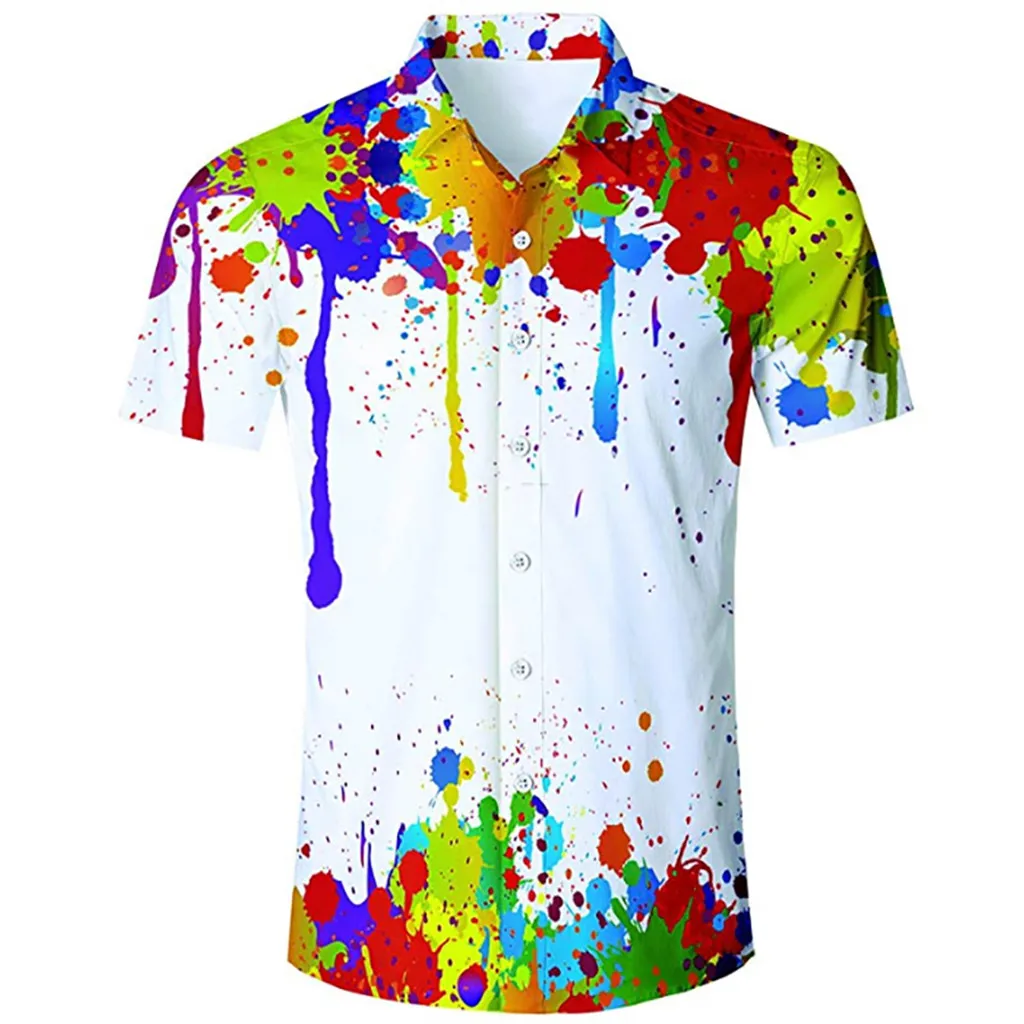 

2019 Men Fashion Casual short Sleeved Printed shirt Slim Fit Male shirt Mens Fashion Print Short Sleeve Casual Shirt Tops Blouse
