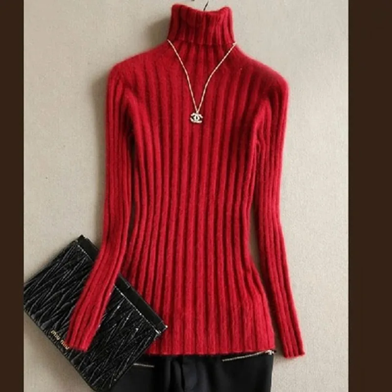 

Women Sweater Elasticity Mink Cashmere Sweaters turtleneck Long Sweater Autumn Winter New Fashion Solid Warm Sweater Dress Slim