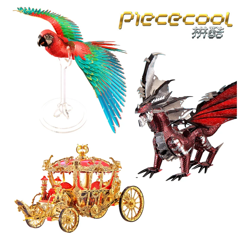 

Piececool 3D Metal Puzzle Scarlet Macaw The Princess Carriage The Black Dragon Assemble Model Kits DIY 3D Laser Cut puzzle toys