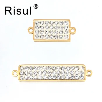 

Risul Women jewelry 2 loops rectangle connectors bar with rhinestones For personalized hand made necklace/bracelet charms 30pcs