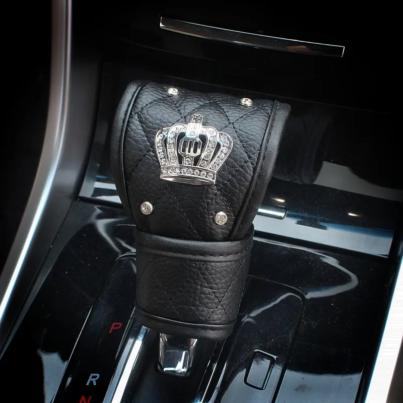 Fashion Diamond Crown Crystal Car hand brake cover car interior accessories gear head cover Seat Belt Pad Rhinestones Leather Gear Shifter Cover Handbrake Set