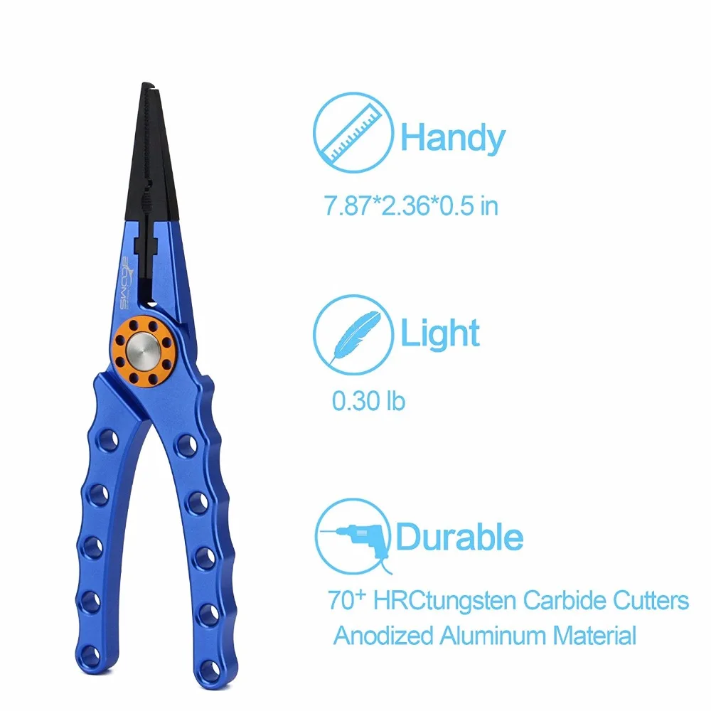Booms Fishing X1 Aluminum Fishing Pliers Resistant Saltwater for Cutting Braid Line and Remove Hooks or Lure with Coiled Lanyard
