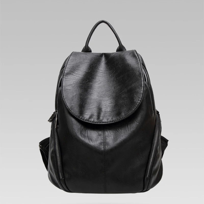 

Fashion casual soft PU leather backpack women classic solid color backpack travel anti theft high capacity