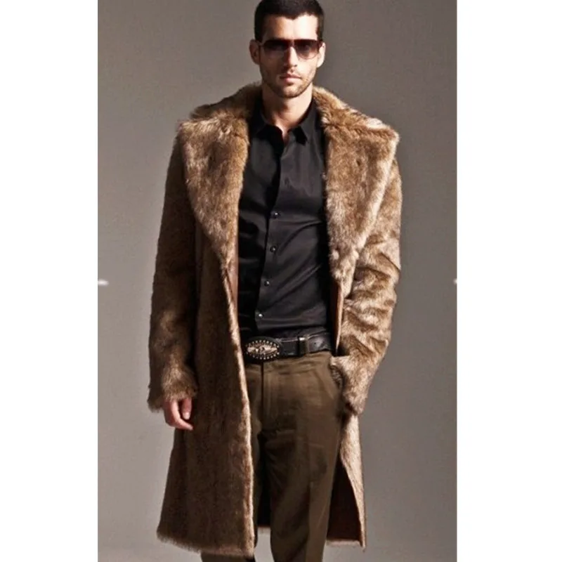 Мужская мода, винтажный стиль, роскошный меховой воротник, кожа, искусственная норка, негабаритное пальто, куртка, парка, пальто, теплая зимняя верхняя одежда