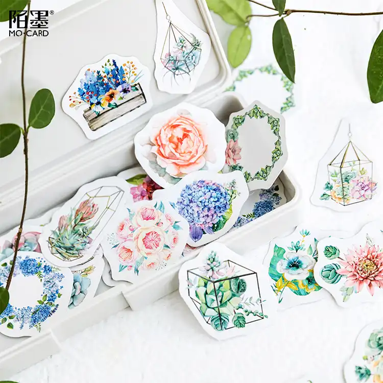 46PCS Cute Stickers Flower Stationery DIY Scrapbooking Diary Label Sticker Decor