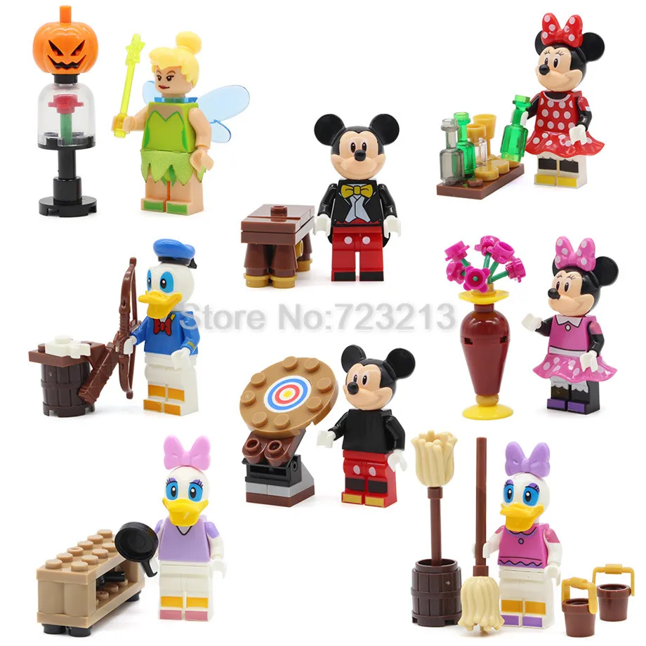 

8pcs/set Cartoon Mickey Minnie Figure Set Donald Duck Daisy Tinker Bell Building Blocks Educational Toys LELE 37005