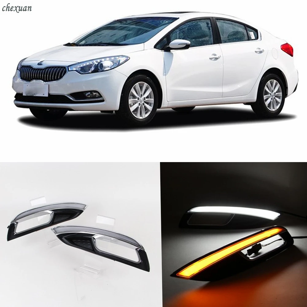 

CSCSNL 1 Set For kia K3 KIA CERATO 2013 2014 Car LED DRL Daytime Running Lights 12V Fog Lamp Cover With Turnning Yellow Signal