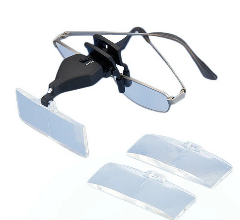 1.5X 2.5X 3.5X Glasses Clip Type Magnifier magnifying glass With LED Lanp and Three Lens box 1.5X 2.5X 3.5X Glasses Clip Type Magnifier magnifying glass With LED Lanp and Three Lens box