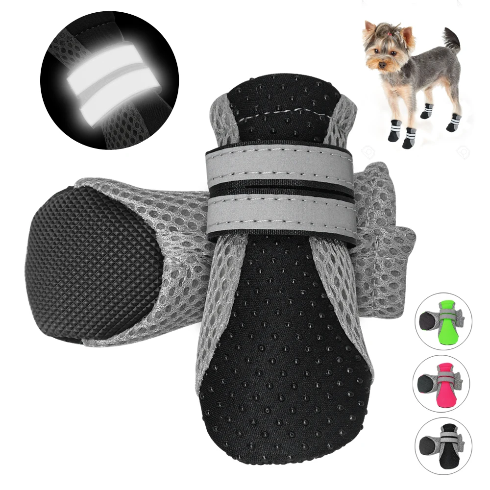 4 pcs Small Dog Shoes Boots Reflective Cats Pet Anti Slip Shoes Breathable Socks Sneaker Paw Protector For Chihuahua Yorkies