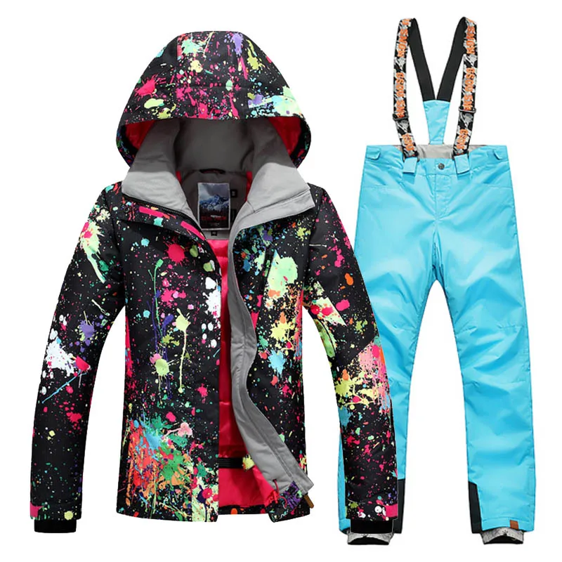 Для-30 градусов Gsou Снежный бренд, высокое качество, зимние уличные спортивные женские костюмы для сноуборда, комплект, сноуборд, костюм, наборы, женский теплый комплект - Цвет: skyblue pants