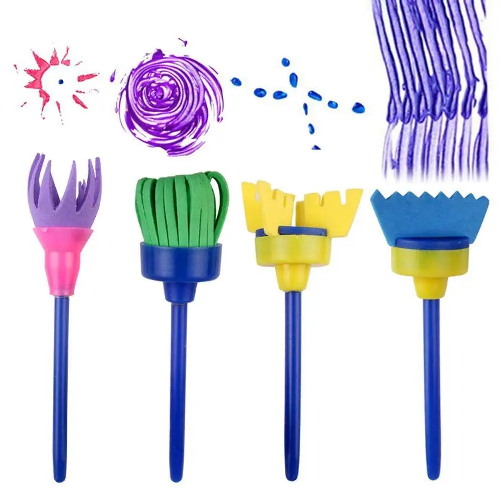 Sponge Paint Brushes for Kids 4 Pack Early Learning Drawing Painting Tools Set DIY Arts Crafts Besom | Канцтовары для офиса и