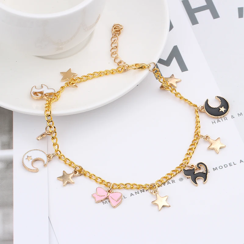 

Hot Sell Sweet Cosplay Sailor Moon Bracelet Tsukino Usagi luna cat Chain Charm bracelet Hand catenary DIY Accessories Girl Gift