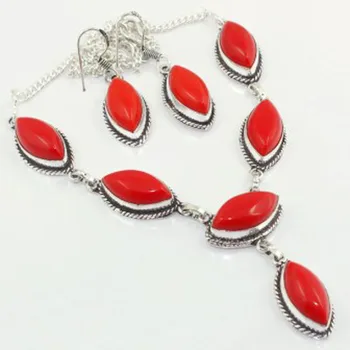 

Coral Necklace + Ering Silver Overlay over Copper , 48cm, N3659