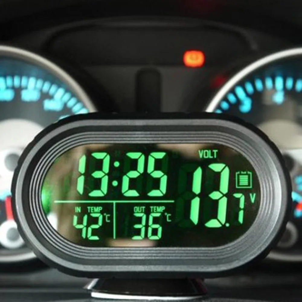 

12V/24V 4 In 1 Digital Auto Car Clock Thermometer Car Battery Voltmeter Voltage Meter Tester Monitor Noctilucous Freeze Alert