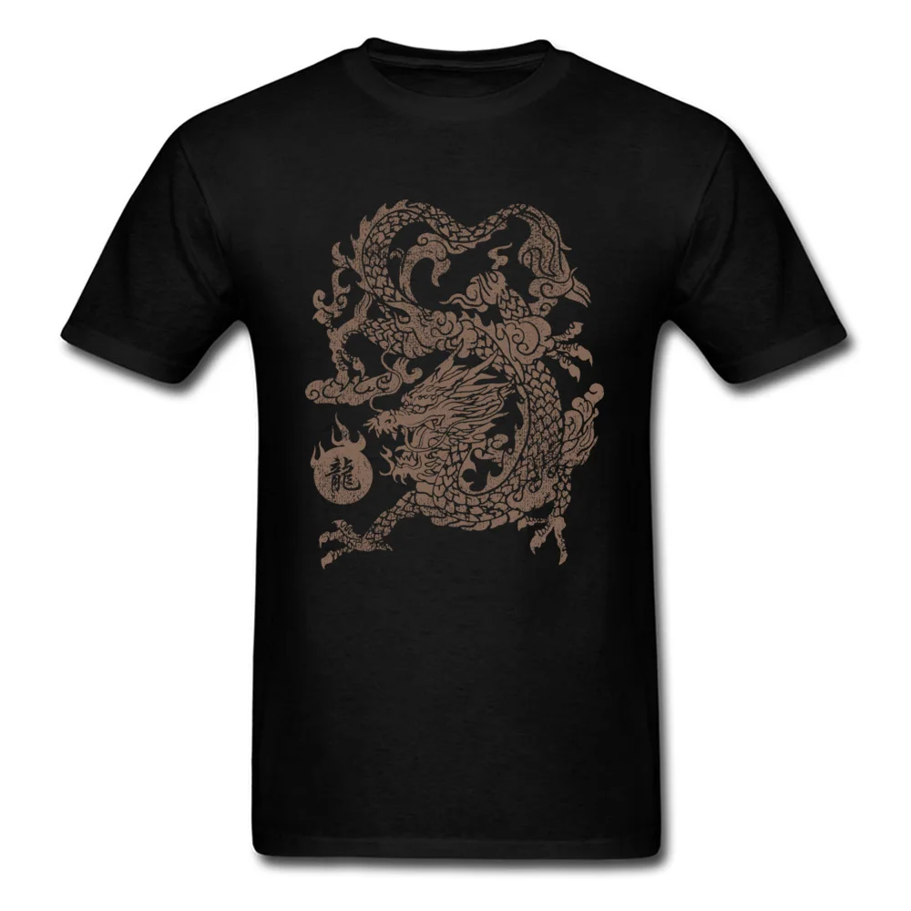 Printed On 100% Cotton T-shirts for Men Short Sleeve Casual Tops Shirts Special Labor Day Crew Neck T Shirt Casual Chinese Dragon Eat The Sun (Gold) black