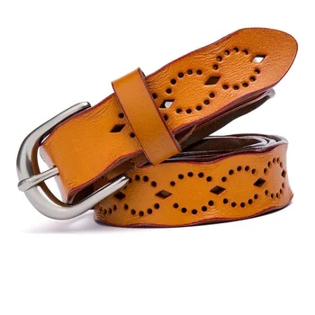 

Hchenli Brand 2018 Women Hollow Diamond Sh Belt Fashion Genuine Leather Solid Color Belts