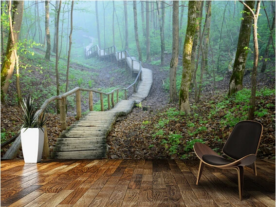 

Custom natural wallpaper, Foggy Forest Stairway,3D modern wallpaper for living room bedroom restaurant wall waterproof wallpaper