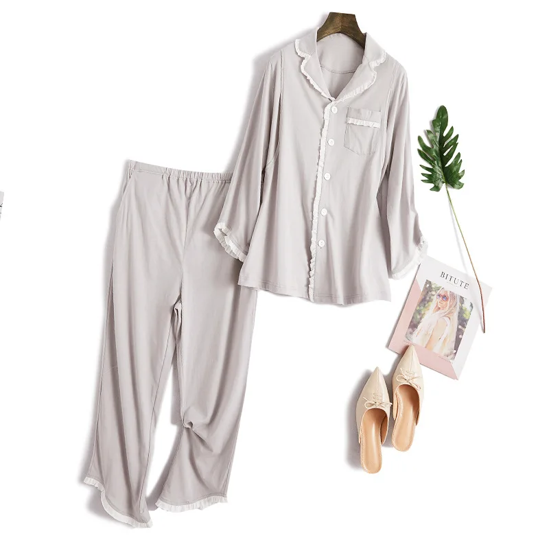 Модные весенние хлопковые пижамы для беременных и кормящих, одежда для сна с длинными рукавами для беременных женщин, пижамный комплект для беременных
