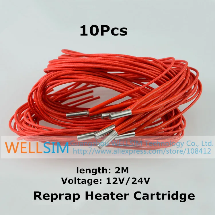 10Pcs Reprap Mendel Prusa Heater Cartridge 12V 24V 40W 6*20 length 2M