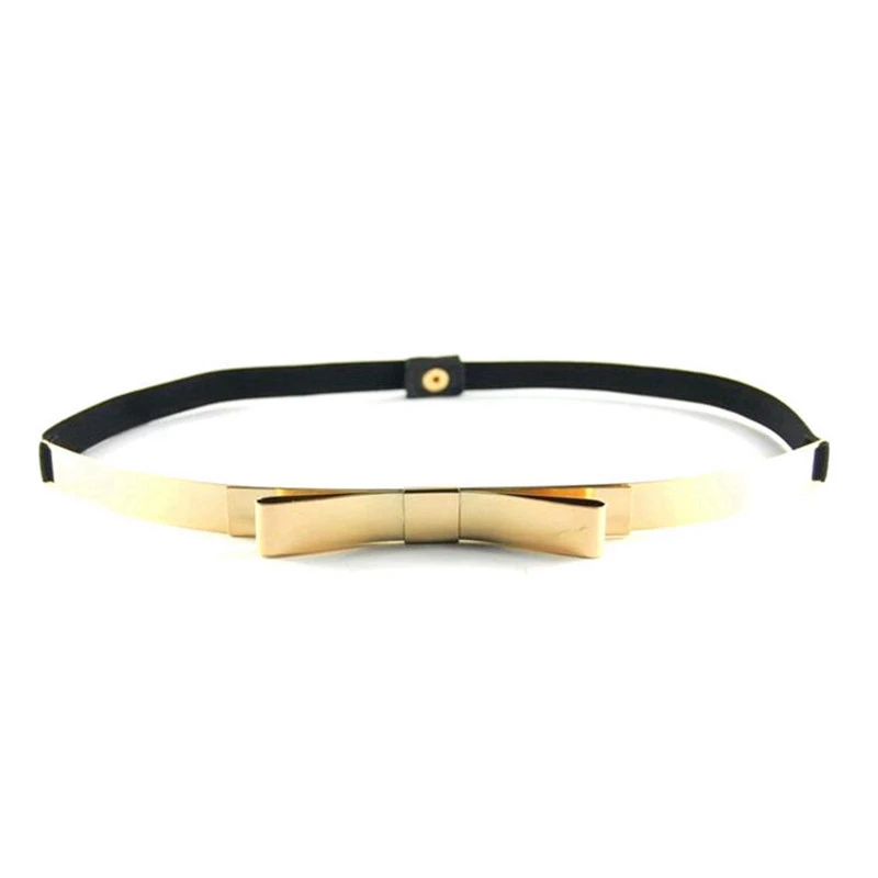 

Fashion 2017 New arrival Gold Metal Bow Belt For Women Summer Dress Thin designer Elastic Waistband Free Shipping