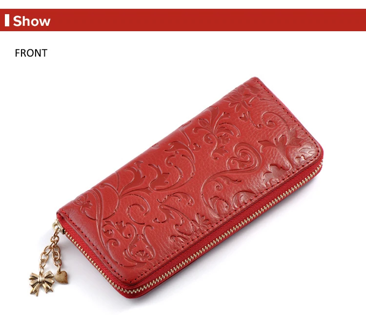 Женский роскошный брендовый Длинный кошелек из натуральной кожи с внутренним карманом, женский большой кошелек, красный держатель для карт