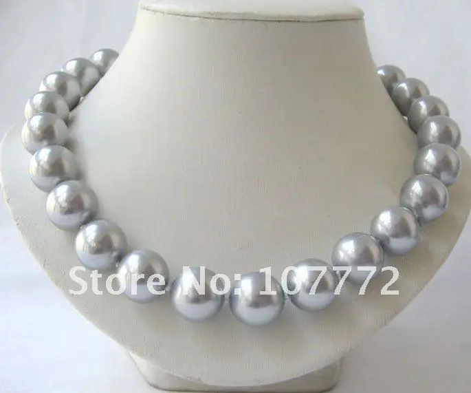 

18" 16 mm Gray perfect round sea shell pearl necklace free shipment