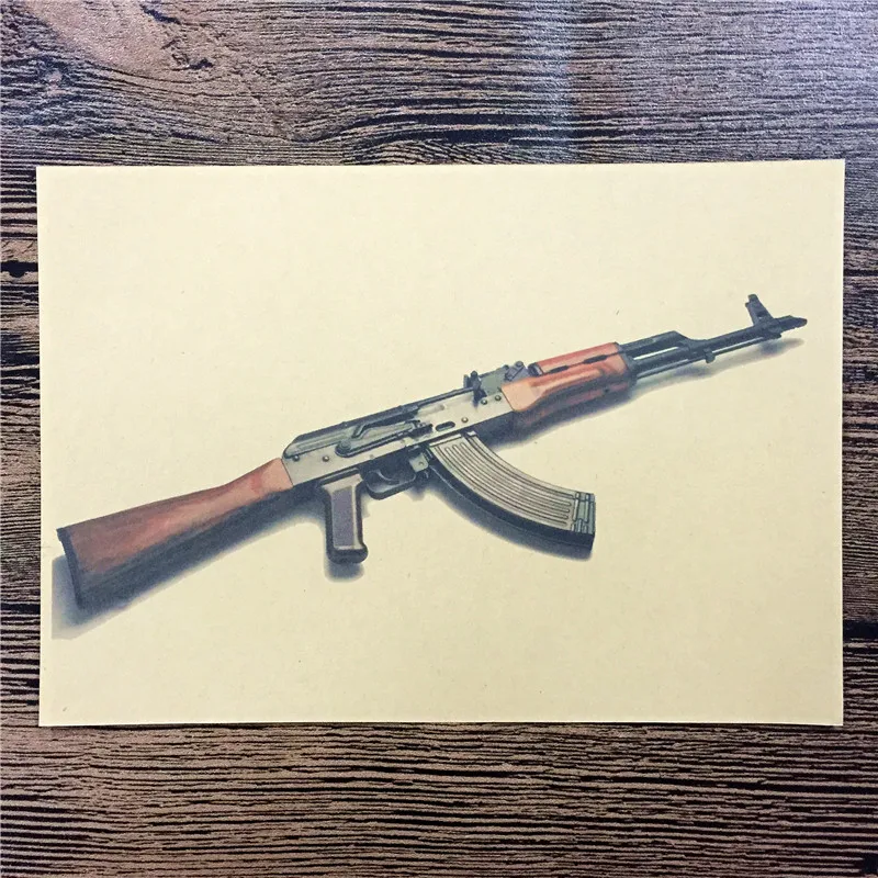 Classic Gun AK-47 Movie Poster retro Wall Sticker vintage Art Crafts Kraft Paint Living Room Bar Cafe mural 42x30cm MIN067 | Дом и сад