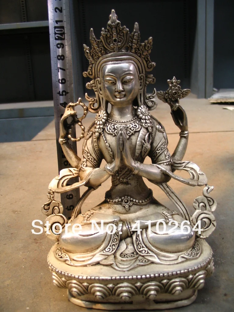 

[Nice Discount ] Collections Four arm Tibet silver Buddha Bronze Statue