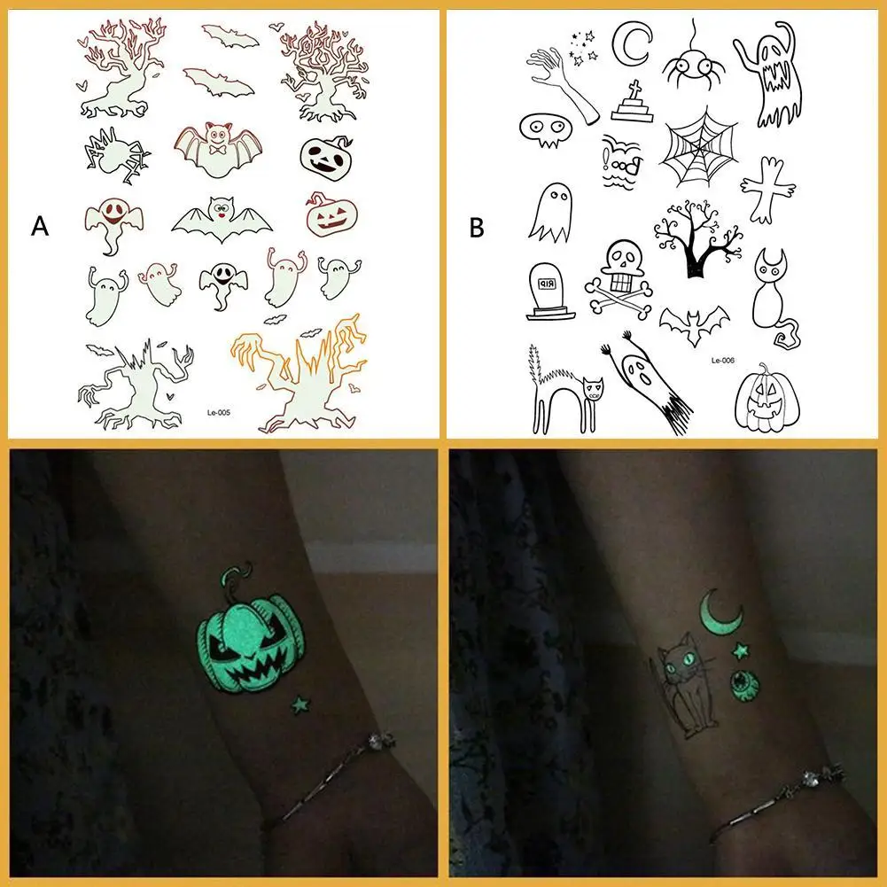 

New Glow in the dark Temporary Fake Flash Tattoo Stickers Luminous Body Art Tatoo for Halloween Day Fluorescent Party Supplies