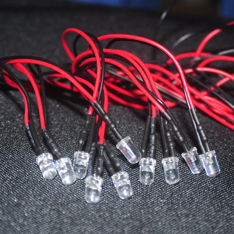 10 x 12v 5mm Flat Top Pre Wired Cool Clear White LED Wide Angle 14v 15v Prewired