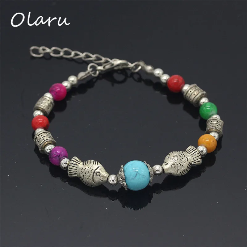Olaru 4 Colors Bohemian Synthetic Stone Beaded Bracelet For Women New 2017 Tibet Charm Boho Bracelets Fashion Jewelry | Украшения и