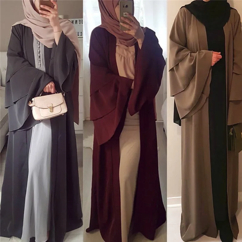 Мусульманский Tumpet рукав кардиган abaya Макси длинное платье, Роба Платья Туника кимоно Ближний Восток Рамадан арабский Исламская, молитвенная одежда