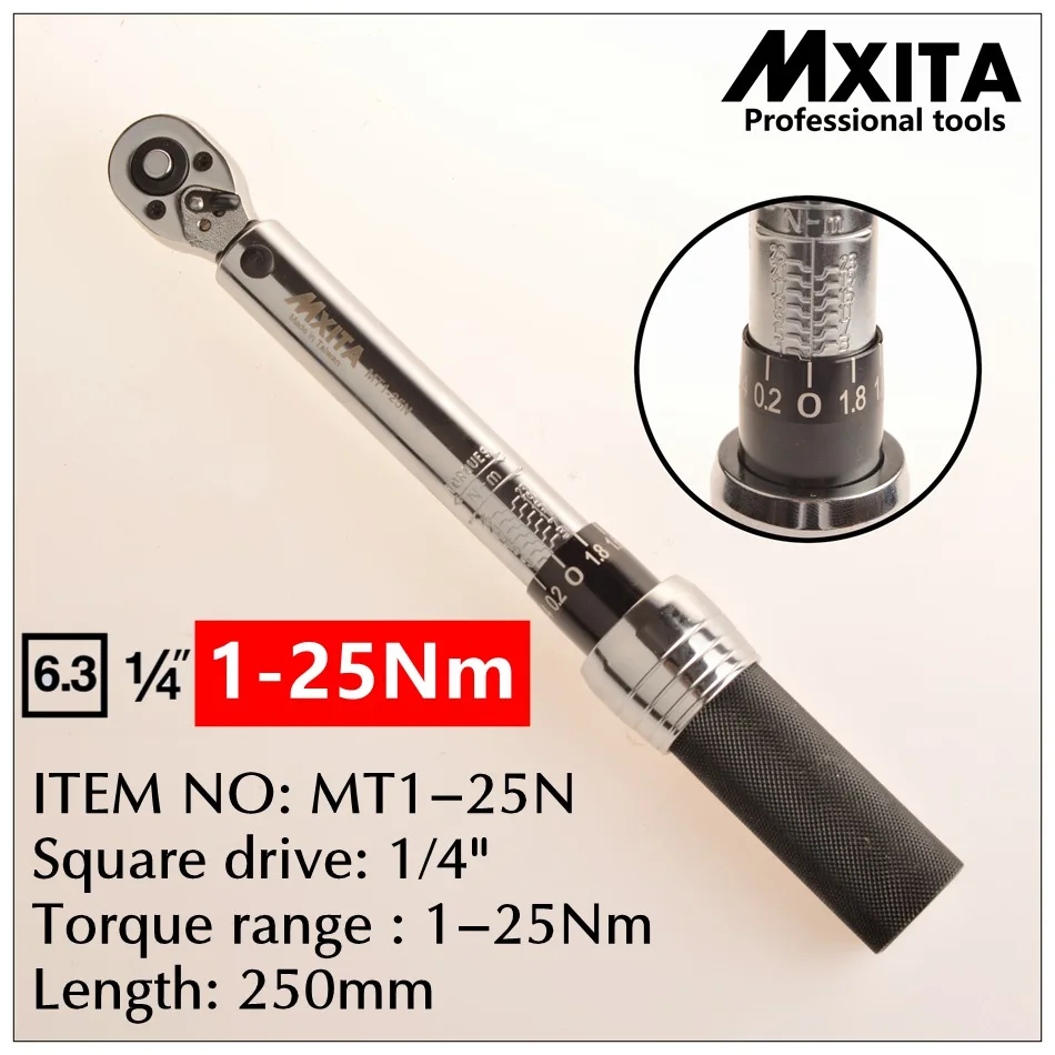 MXITA 1/4 ''привод 1-25NM 3% точность профессиональный динамометрический ключ инструменты щелчок Регулируемый ручной гаечный ключ Трещоточный ключ инструмент