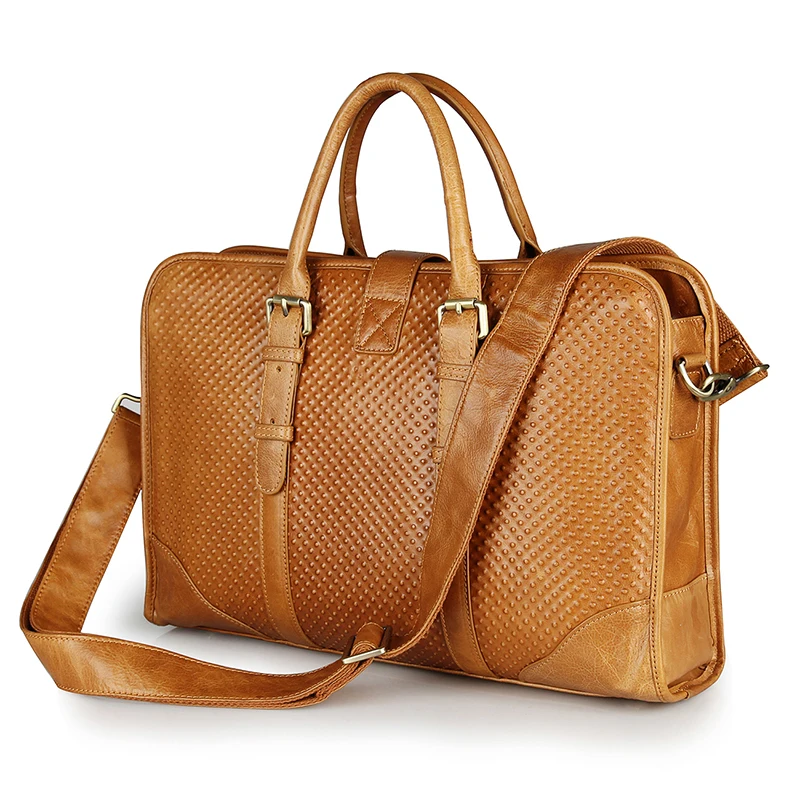 

Mens Briefcase Bags 100%Cow Leather Men Brown New Business Travel Brand Designer 16" Briefcases Handbag Crossbody Shoulder Bag