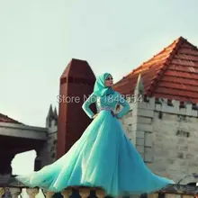 Meng Zhi Yuan JWD441 Green custom made ball gown long sleeves hijab muslim wedding dresses