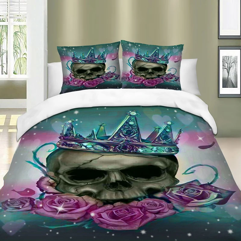 

Duvet cover 3d Skull pink rose Bedding Set piollowcase Queen Sizes Home Textiles 3pcs Dropship wholesale