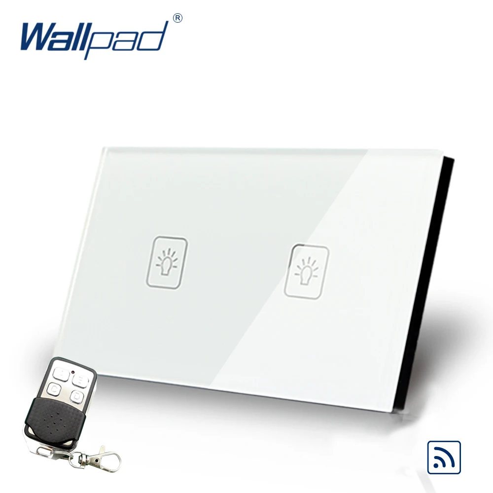 

2 Gang Dimmer Remote Control US Touch Switch Wallpad Luxury White Crystal Glass Wall Switch With Remote Controller 433.92 MHz